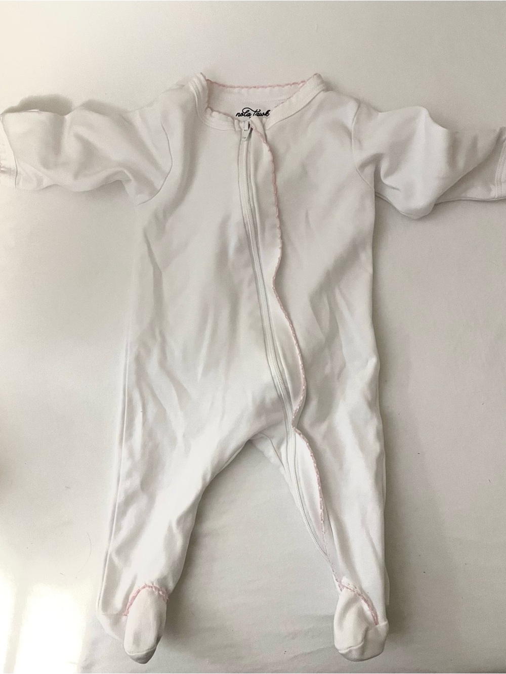 White Footed Baby One-Piece Pajamas with Pink Trim